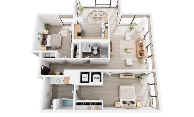 Apex C6 - 2 bedroom floorplan layout with 2 bathrooms and 1272 square feet