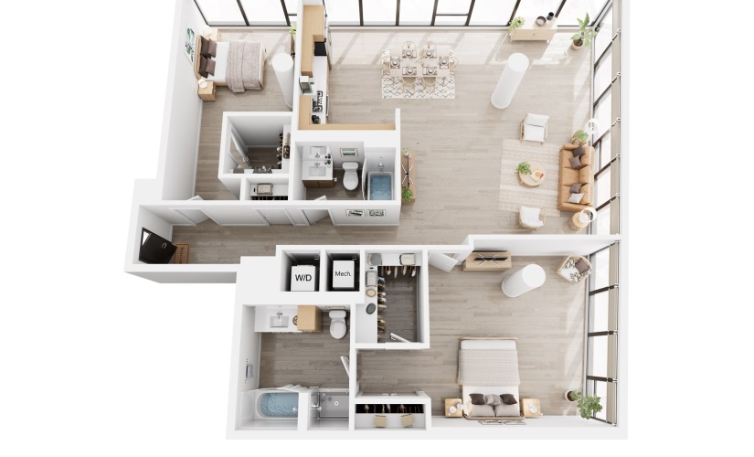 Apex C7 - 2 bedroom floorplan layout with 2 bathrooms and 1272 square feet