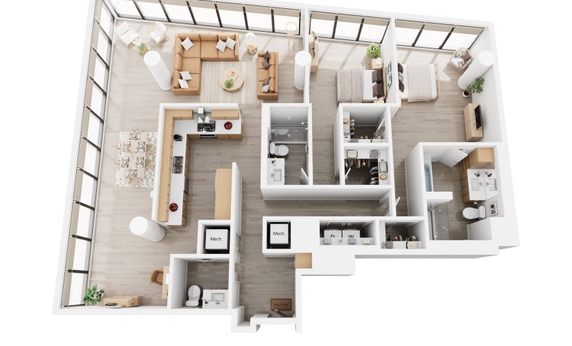 Apex C8PH - 2 bedroom floorplan layout with 2.5 bathrooms and 1833 - 2026 square feet