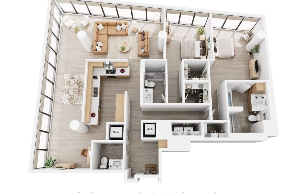 Apex C8PH - 2 bedroom floorplan layout with 2.5 bathrooms and 1833 - 2026 square feet