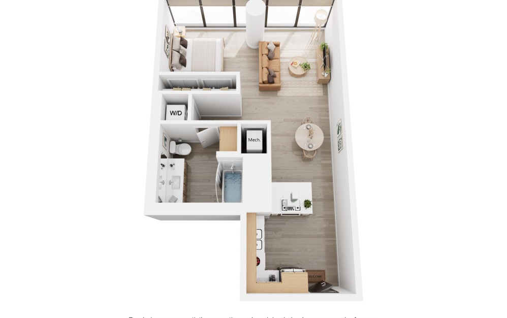 Apex S3 - Studio floorplan layout with 1 bathroom and 721 square feet